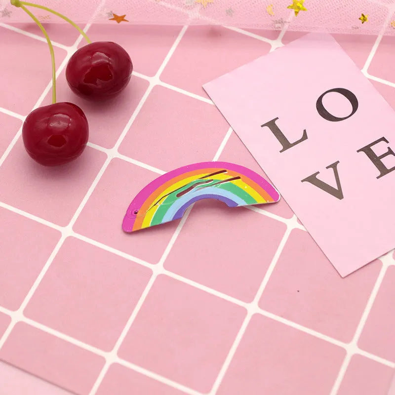 Children's metal hair barrette with colour printed watermelon and strawberry design