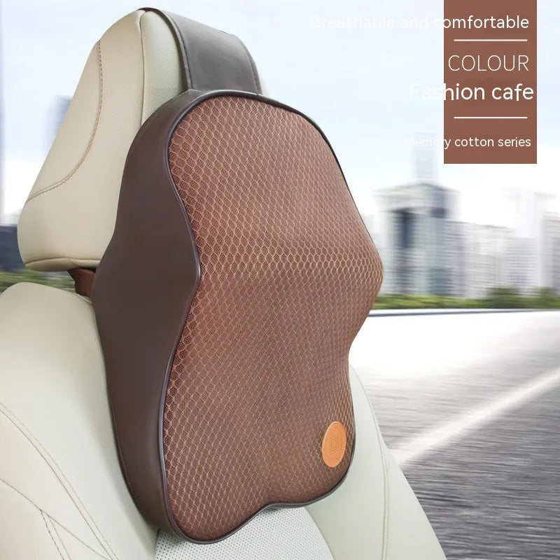 Memory foam car headrest pillow and lumbar support pillow set in seven colour options