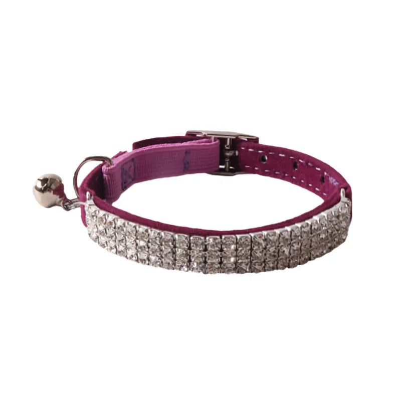 Flocked elastic cat collar with quick-release buckle shown in pink, length 28cm.