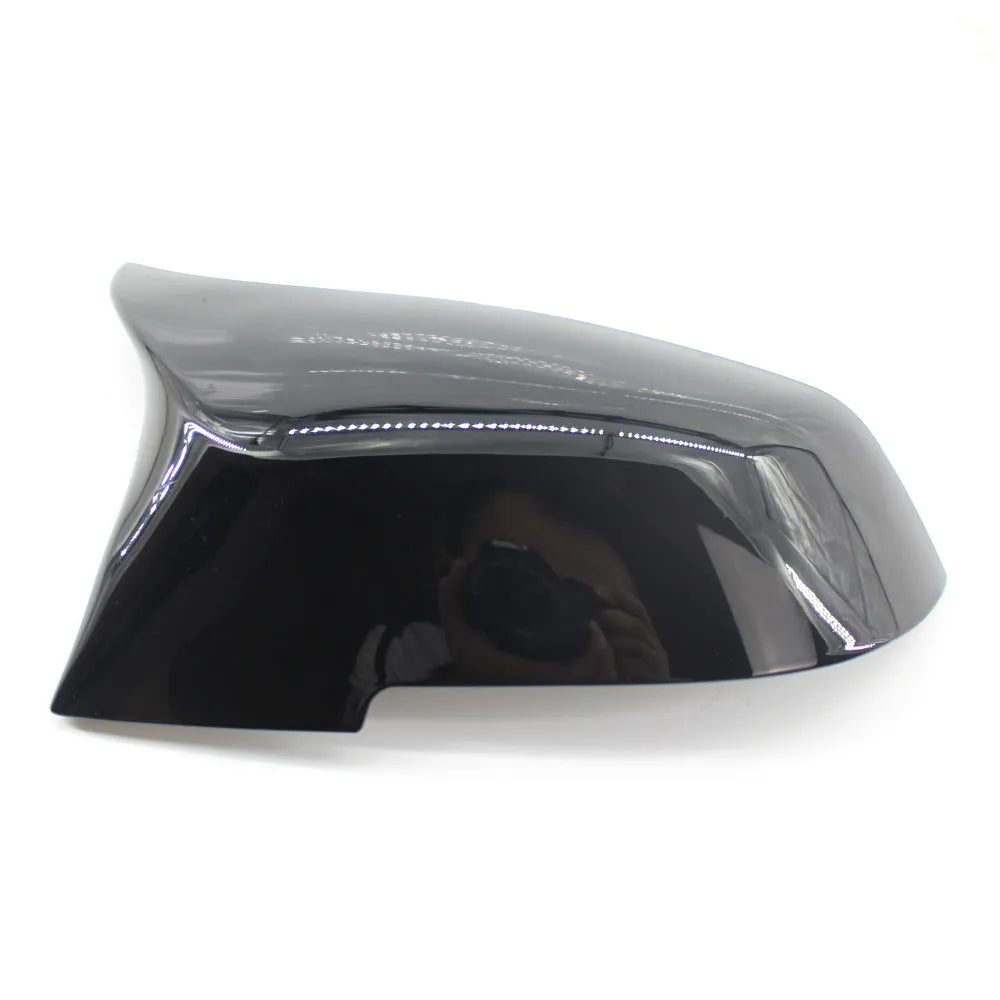 Pair of paint bright black horn-shaped rearview mirror shells for BMW F-series models