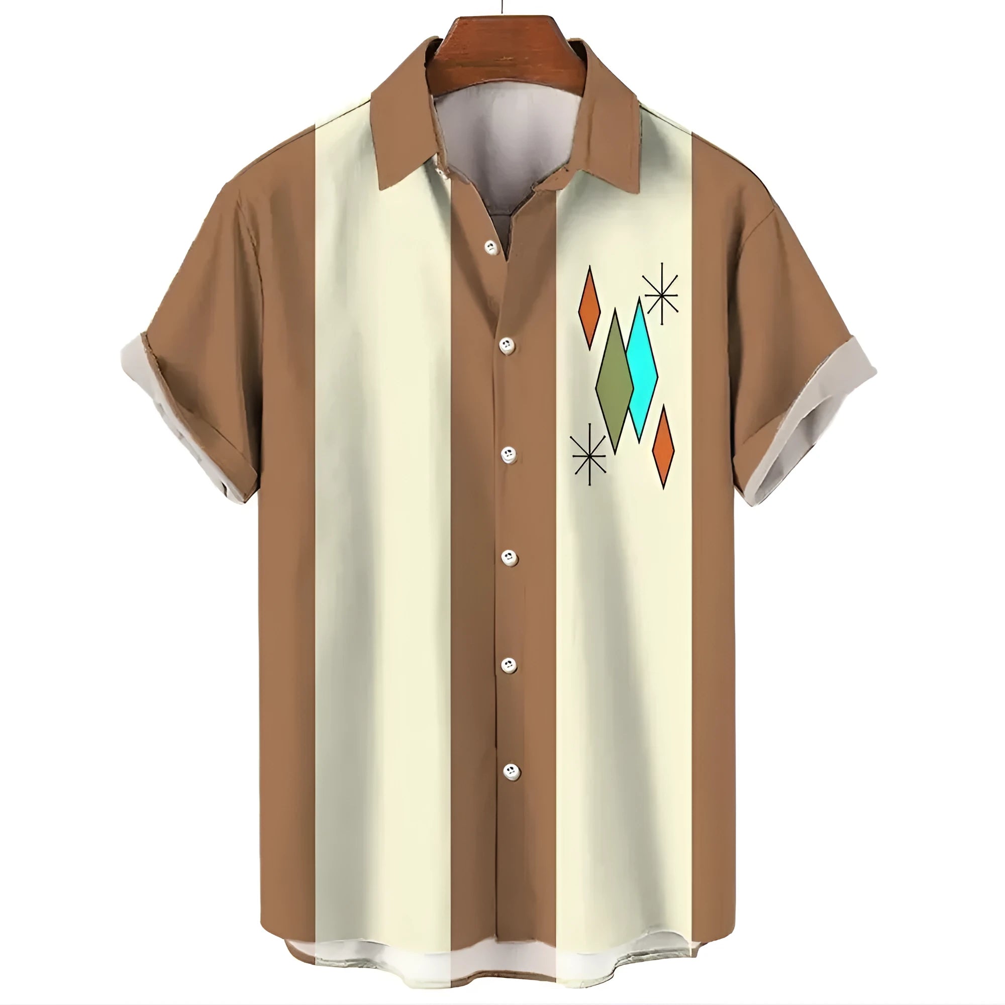 Men's stripe pattern Hawaiian shirt with short sleeves and button front in various colours