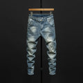 Slim-fitting men's skinny jeans in dark blue or light blue cotton denim with micro elasticity.
