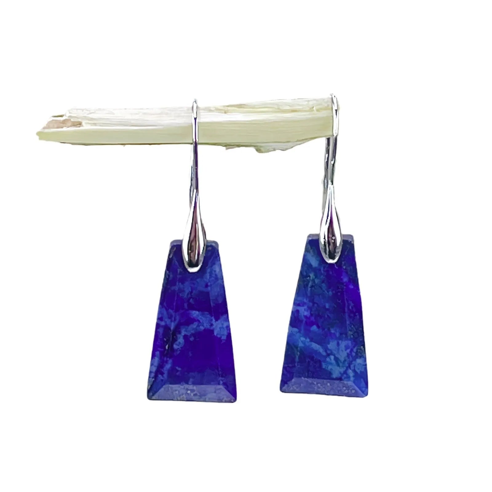 Natural stone lapis lazuli earrings with geometric design and gold hook