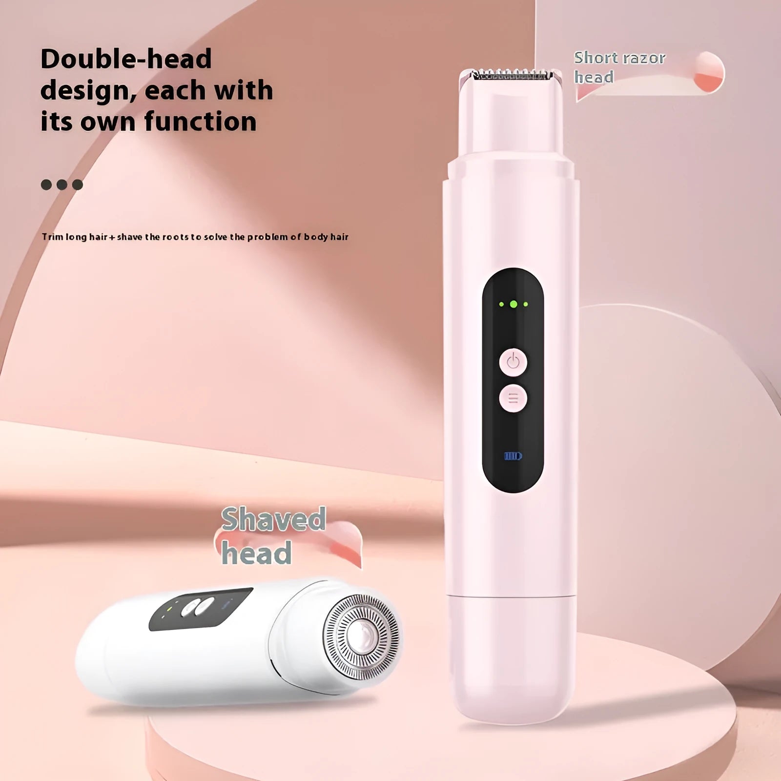 Pink and white portable electric depilator body hair trimmer with USB charging cable