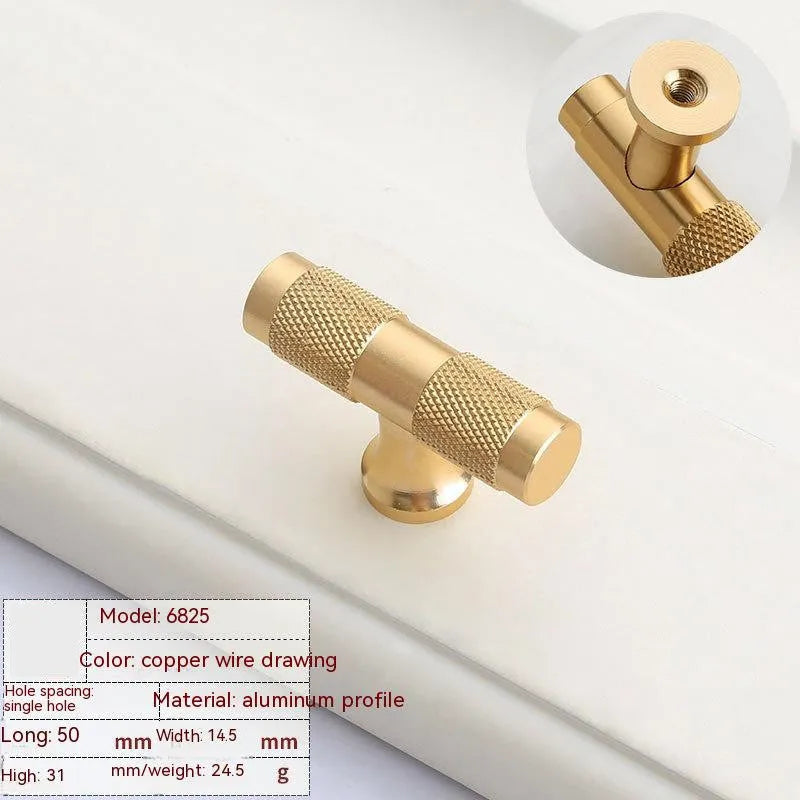 Brushed brass aluminium furniture handle with European style design and multiple hole spacing options