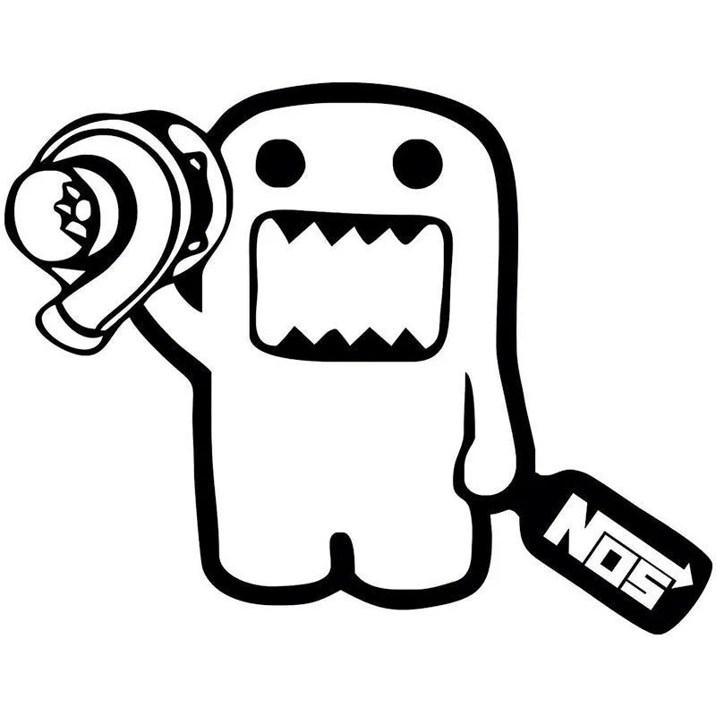 Black and white cartoon design PVC car sticker measuring 15 by 12 centimetres