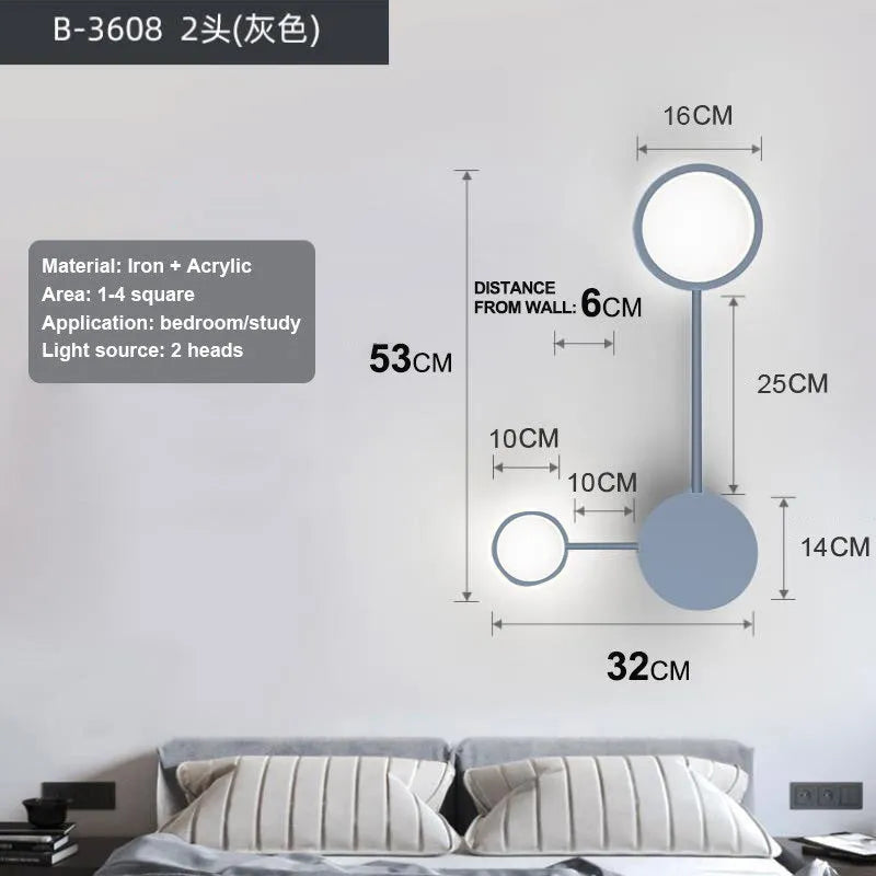 Contracted 6-head wall lamp in black finish, 54W, 96.5cm length, iron and acrylic
