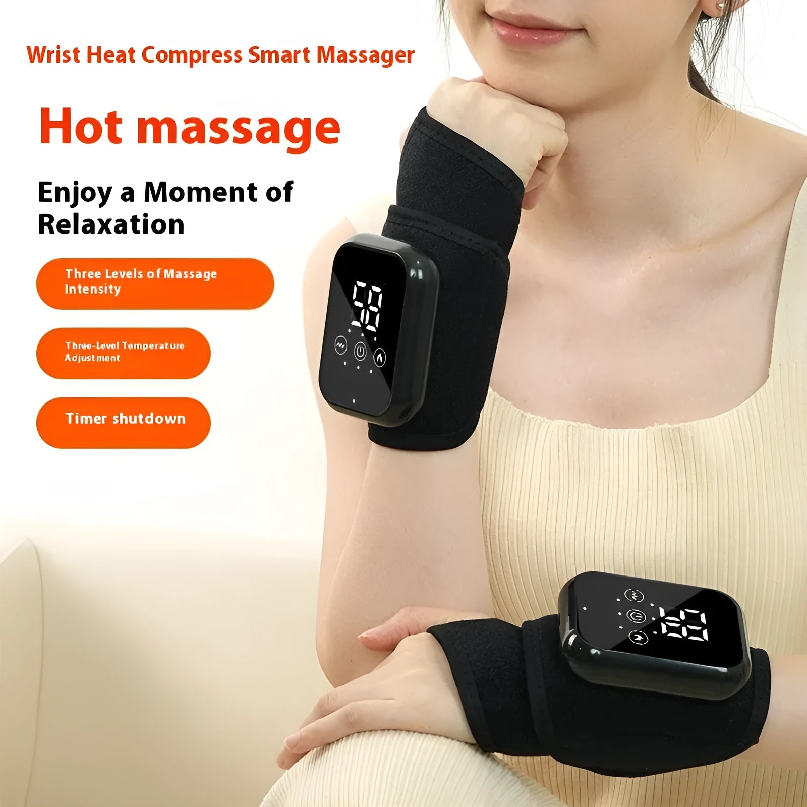 Black electric heated ankle sleeve showing adjustable design for joint support