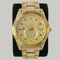 Men's quartz watch with 42mm silver diamond dial, gold plated strap and butterfly clasp