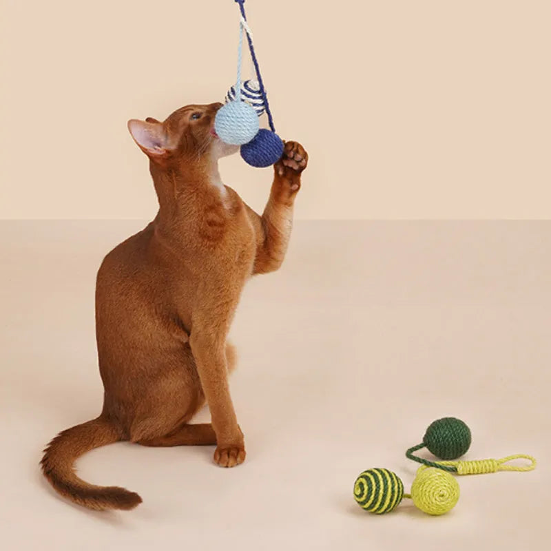 255mm cat teaser stick toy with attached catnip balls in blue, green, and multicolour options
