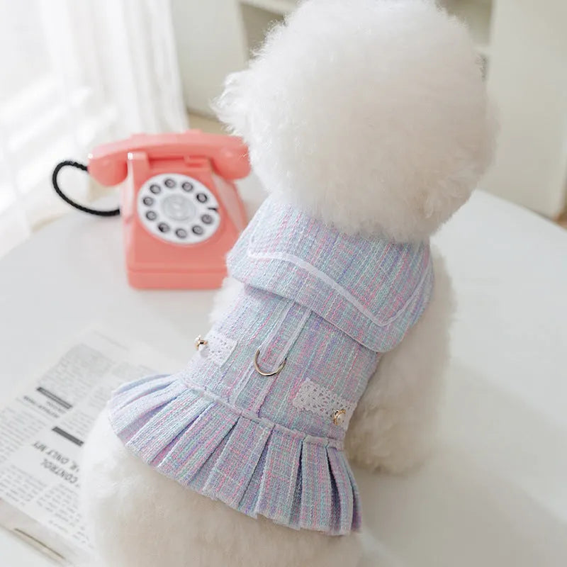 A pink V-neck sweater for a small dog or cat, shown alongside a purple colour option.