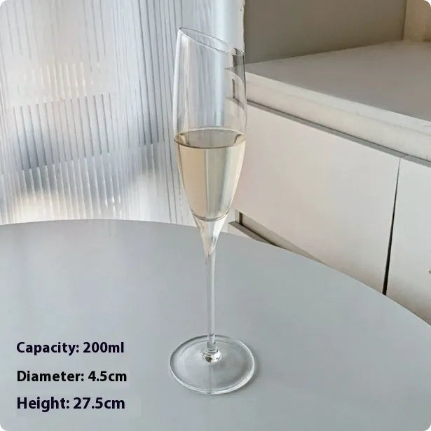 Set of six French-design champagne glasses in various crystal goblet styles including tulip and flute shapes