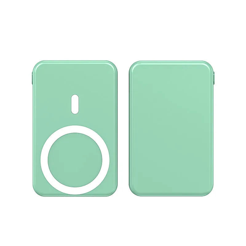 Magnetic wireless charging power bank with folding bracket showing capacity options and colour variations