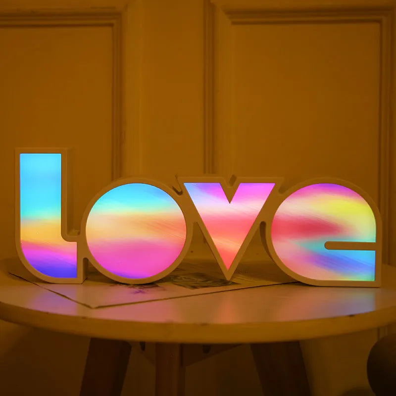 Rainbow style LED LOVE decorative light lamp for Valentine's Day and wedding party decoration.