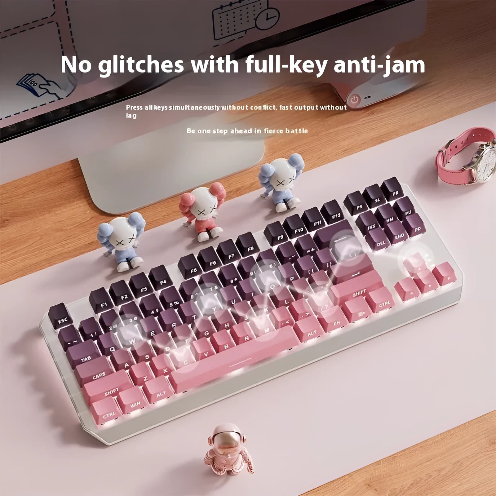 87-key wired mechanical keyboard with side-engraved keycaps, silver white finish, compact layout