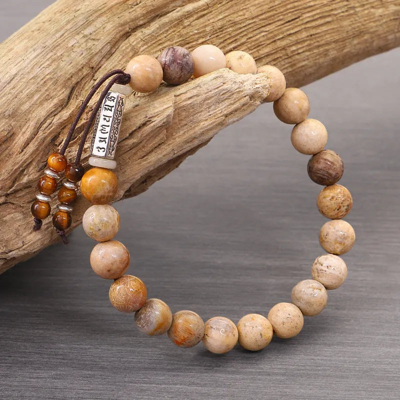 Handmade stone bracelet with wood colour finish in European American retro style
