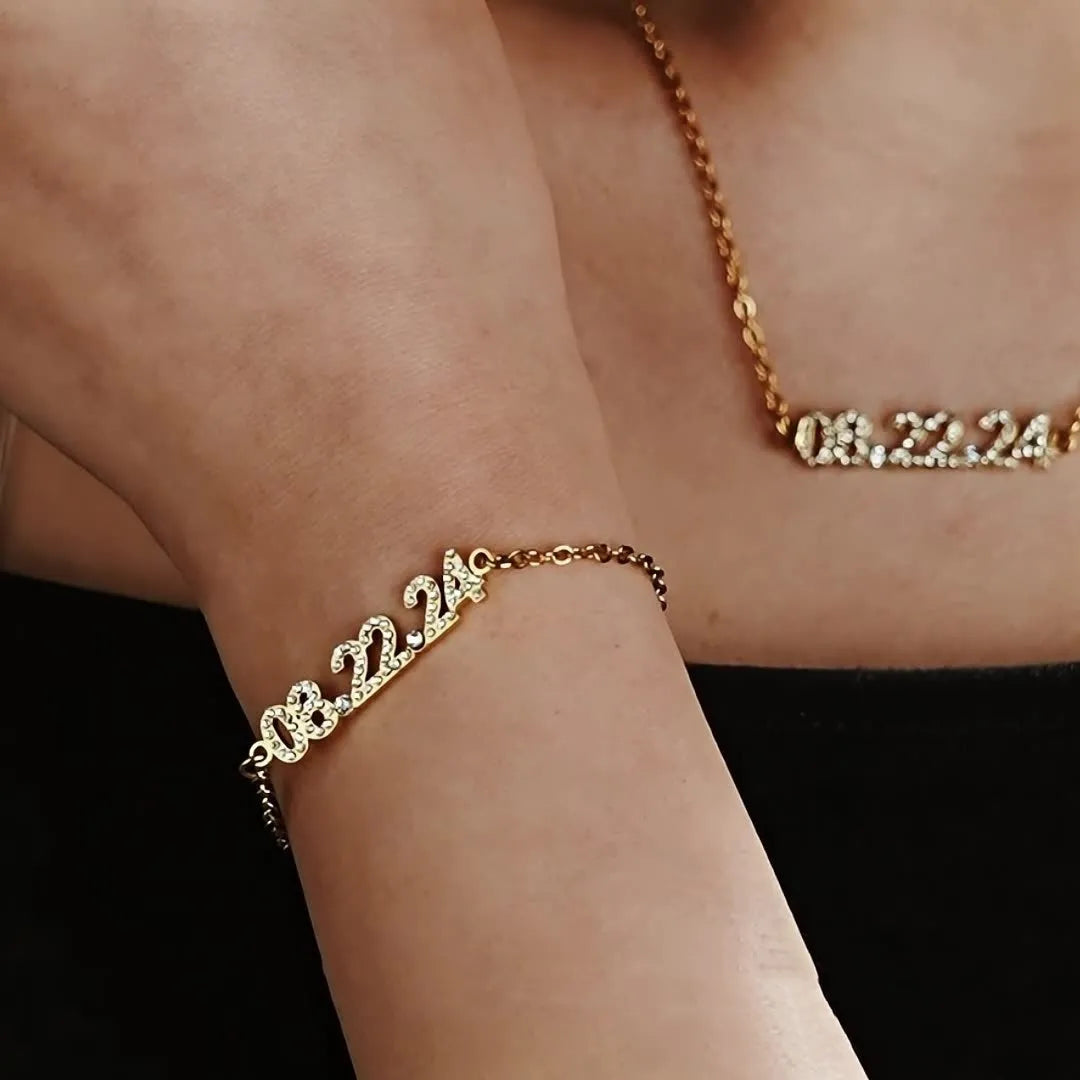 Stainless steel digital bracelet with diamond-set numbers on display, shown in rose gold finish.