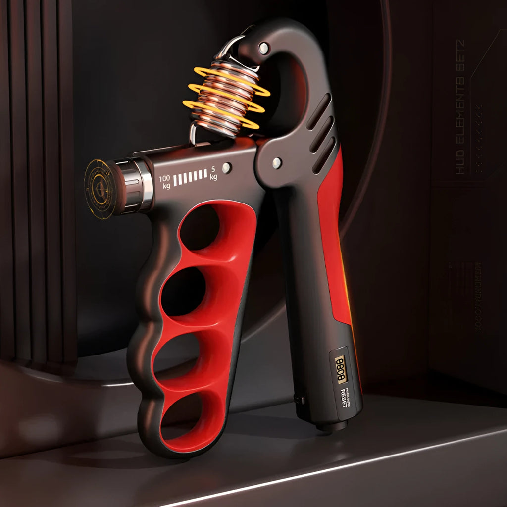 Adjustable electronic count spring grip with orange digital repetition display