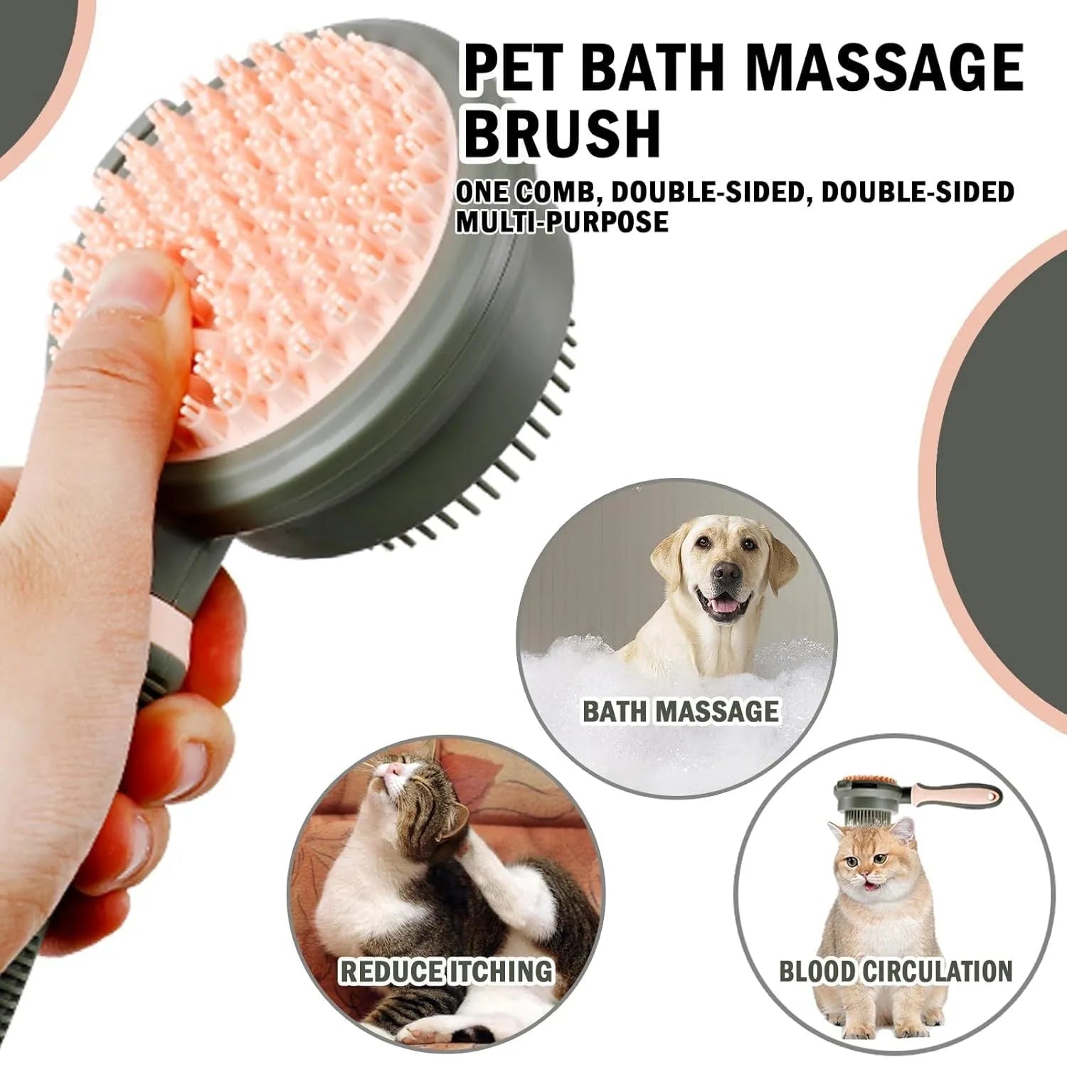 Green and pink double sided cat brush with release button showing brush and flea comb sides
