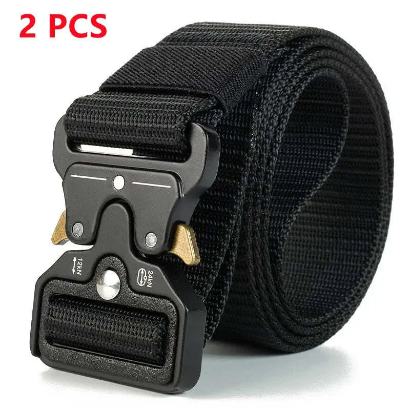 Men's thick canvas tactical belt with alloy buckle shown in Army Green colour on 120cm length