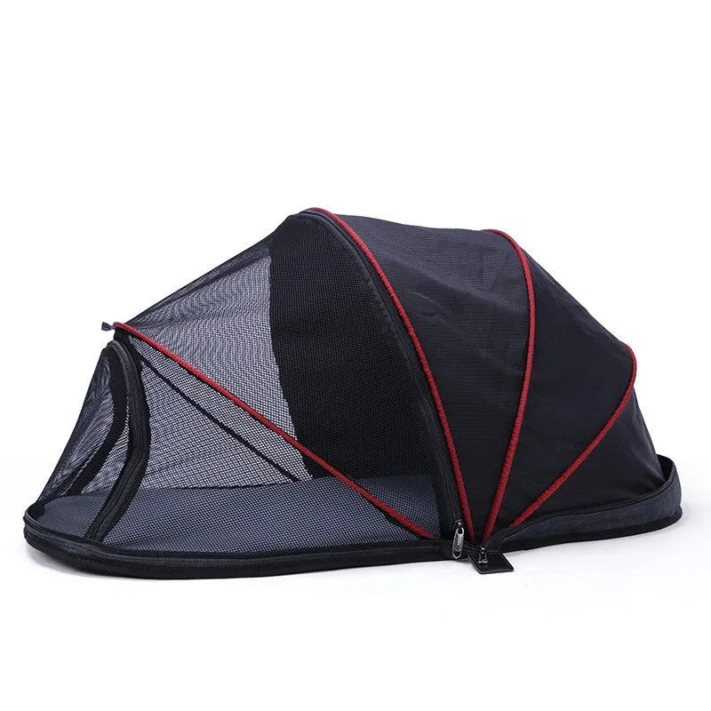 Folding cloth cat travel tent in L code size with half-mesh ventilation panel
