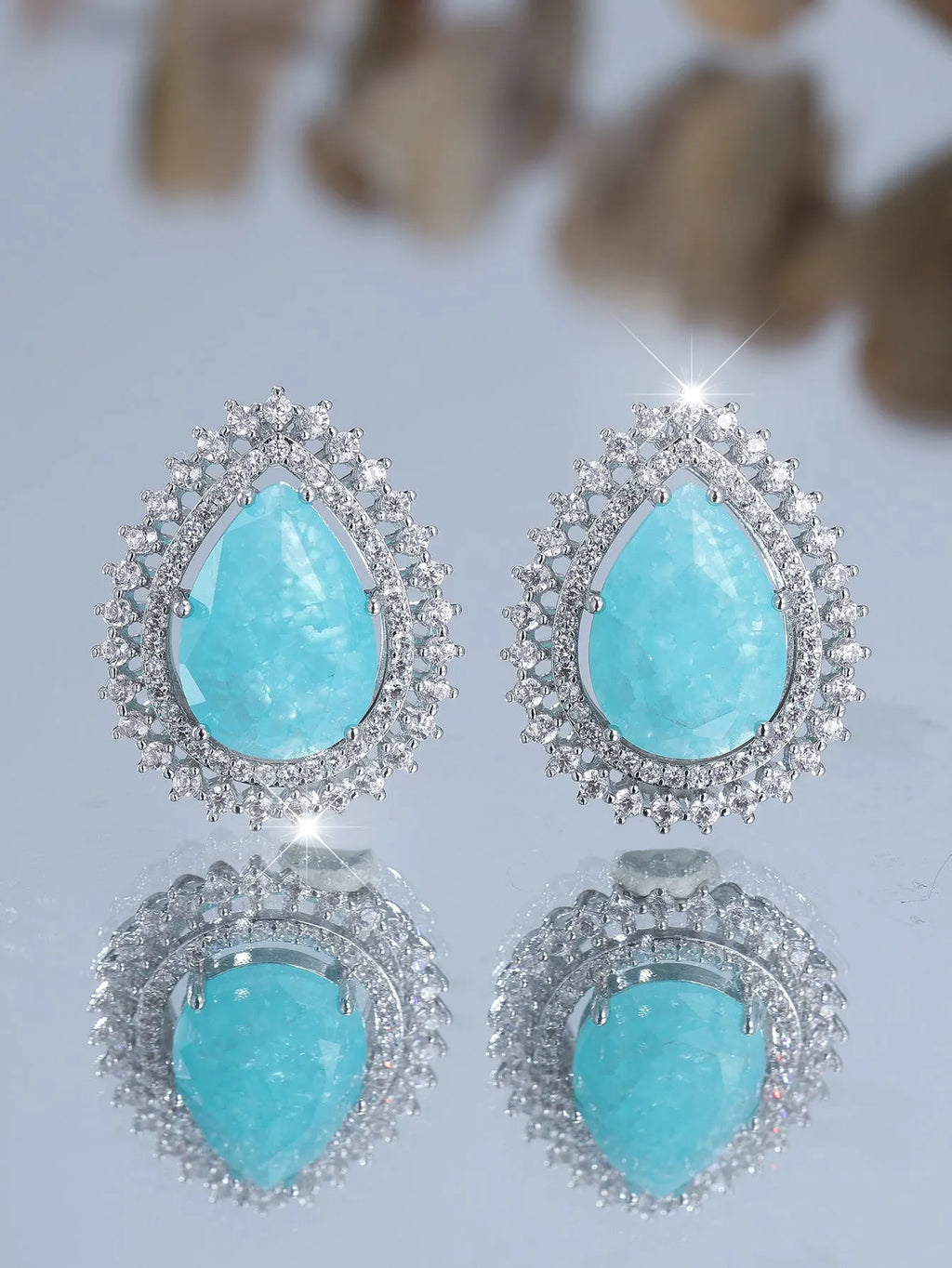 Women's heart-shaped water drop earrings with electroplated platinum ice flower diamond finish