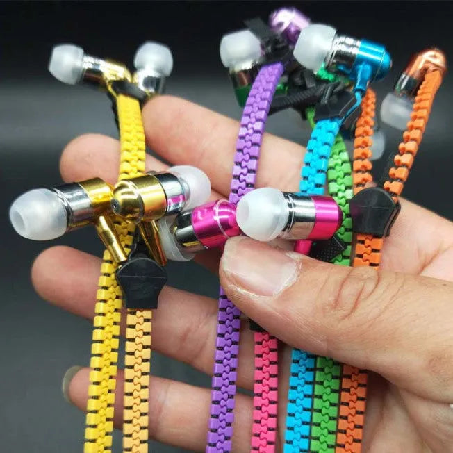 Glowing zipper earphones with alloy metallic housing and 1.2m cord in five colours