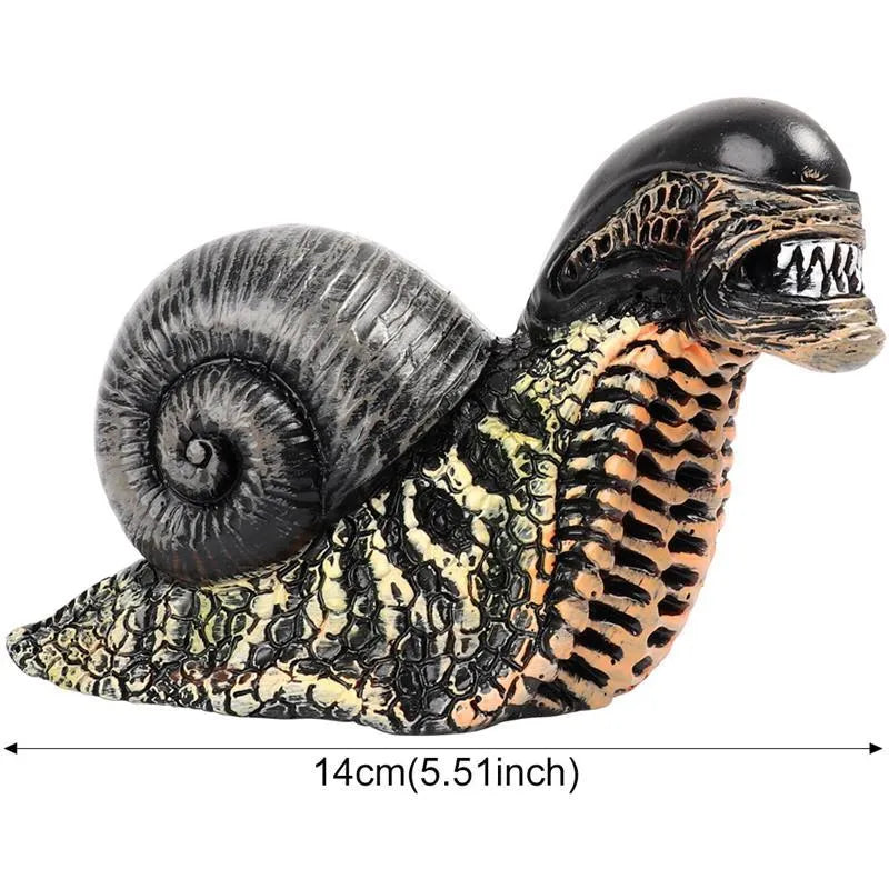 Resin evil snail character sculpture for modern garden decoration outdoors.