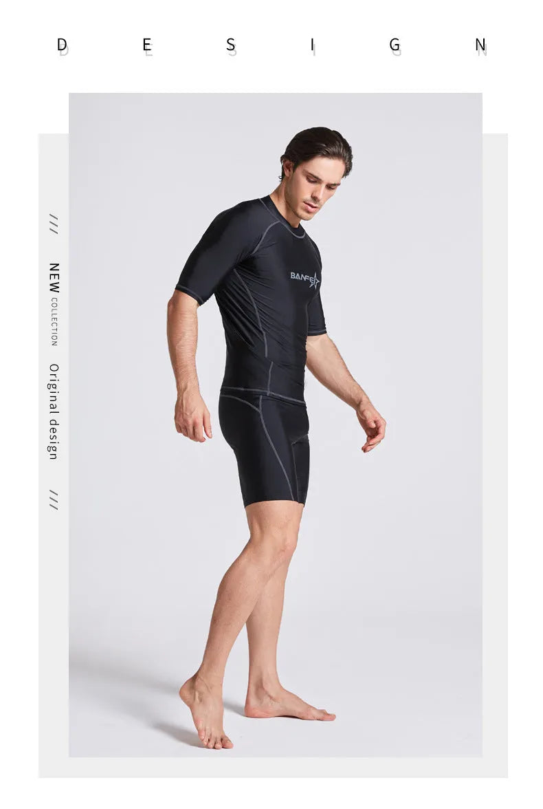 Men's quick-dry half sleeve nylon swimsuit for swimming and wading activities