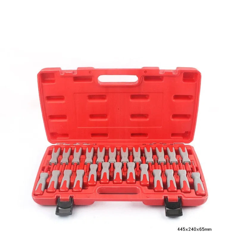 25 piece car terminal harness removal tool set in a black storage box for auto electrical repair.