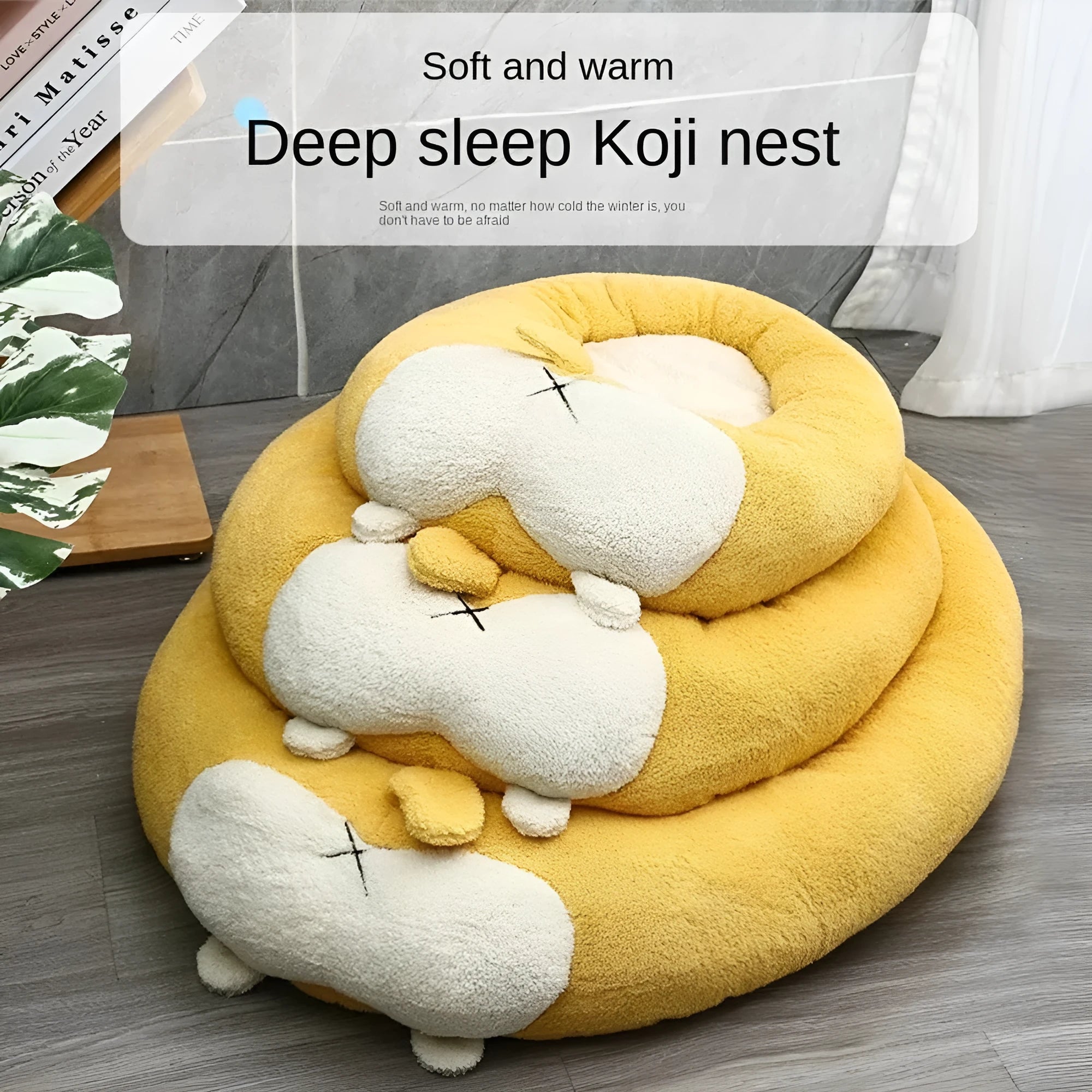 Corgi shaped plush pet bed for dogs and cats available in three sizes with PP cotton filling
