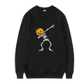 Women's black printed crew neck long sleeve cotton blend top laid flat.