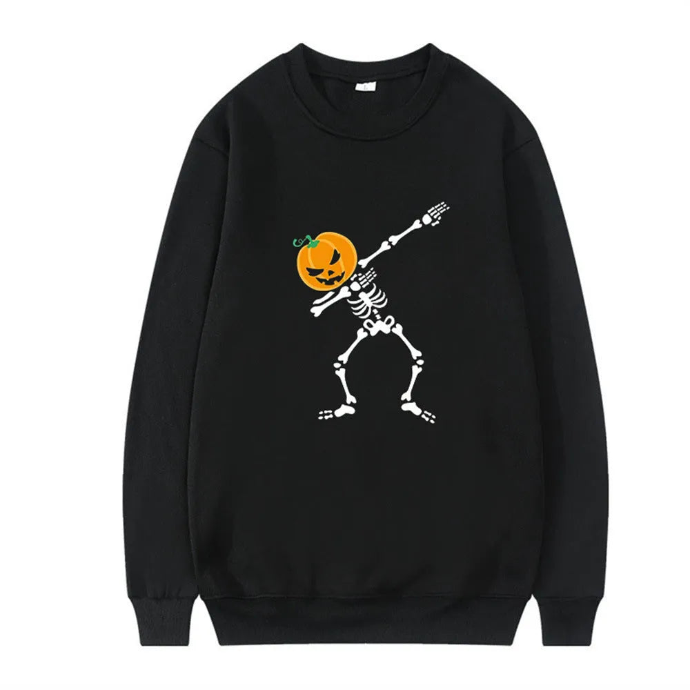 Women's black printed crew neck long sleeve cotton blend top laid flat.