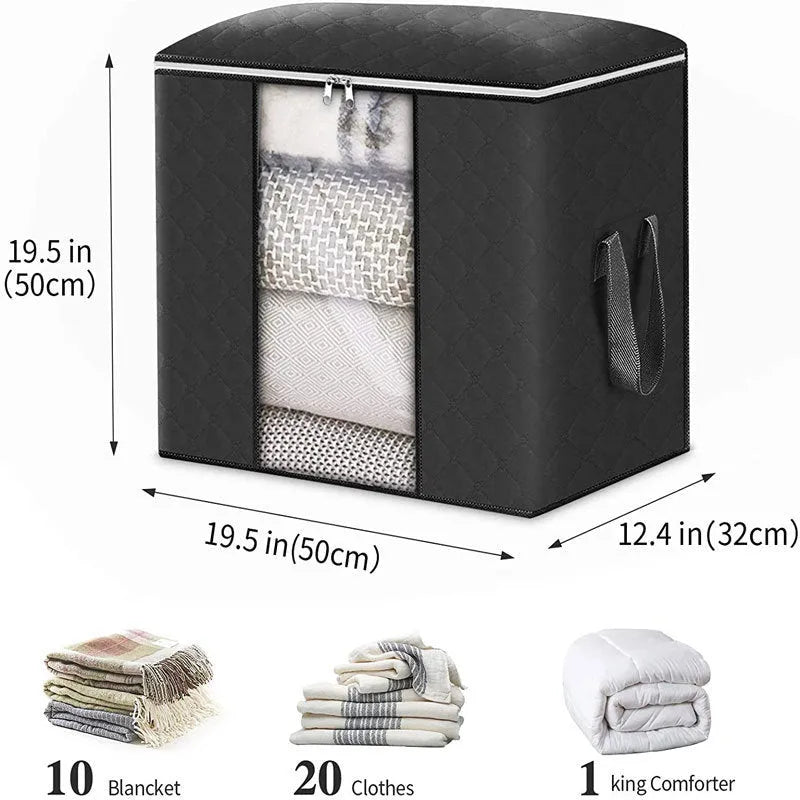 Non-woven fabric storage organiser bag for quilts and clothes in beige colour.