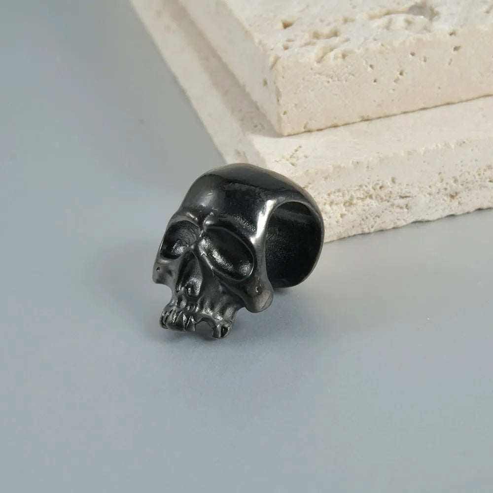 Personalised stainless steel hollow skull Buddha geometric earring in gold electroplate.