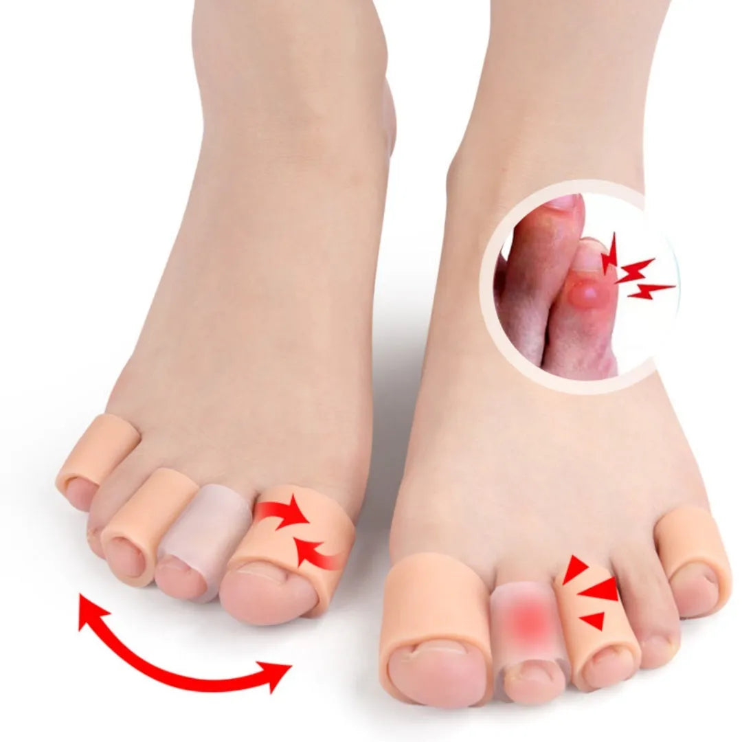 Soft SEBS toe protectors for high heels in skin colour, transparent, and white, sizes S and L