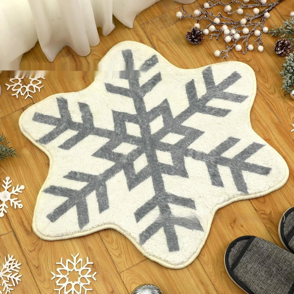 Christmas-themed printed round polyester rug on a wooden floor