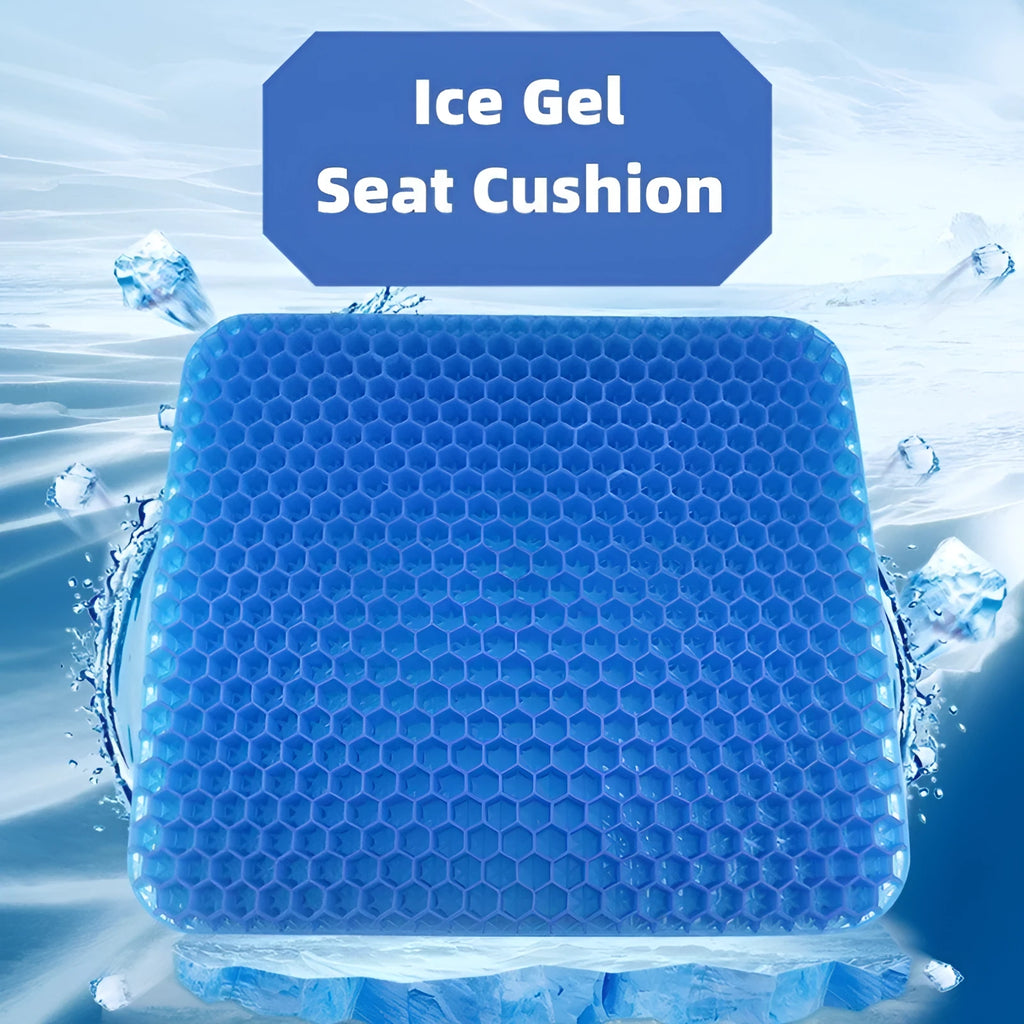 Solid colour gel seat cushion showing honeycomb cooling design and removable PVC cover
