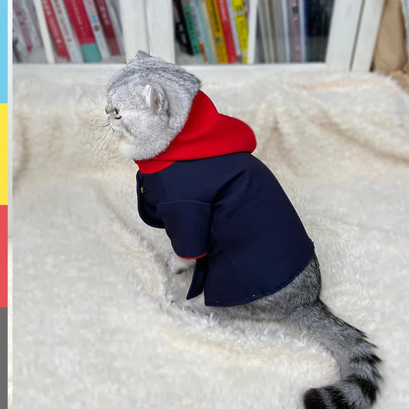 Purple tiger stripe hoodie for a cat or dog on a white background.