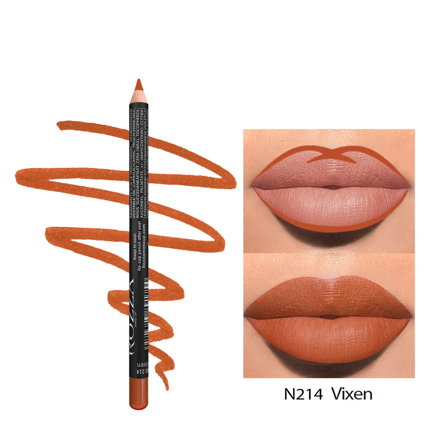 Matte finish lip liner wood pencil in nude shades for long-lasting, waterproof wear.
