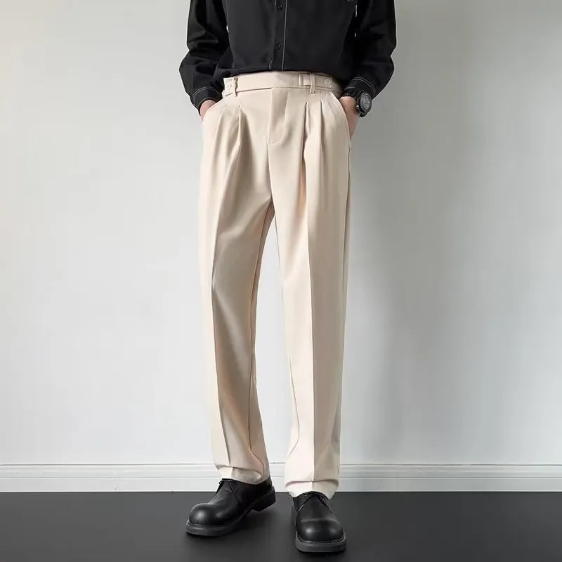 Men's straight-leg suit trousers in apricot and black colours with loose fit