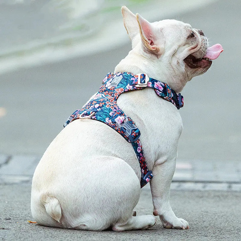 Floral pattern pure cotton pet chest strap for dog walking and training control
