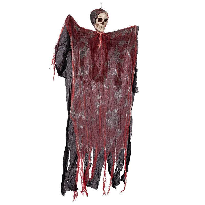 Halloween hanging ghost pendant with realistic skull face and wavy ghost clothes