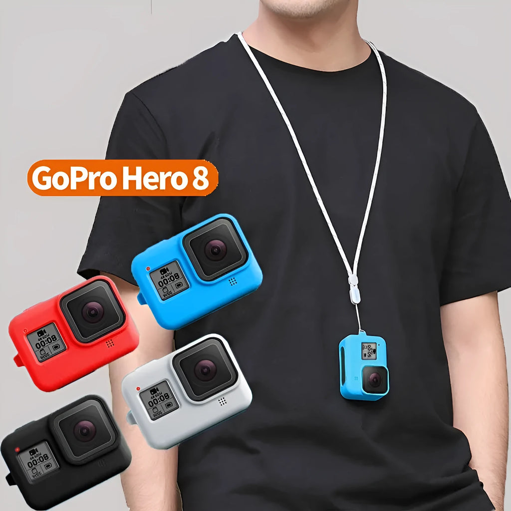 GoPro Hero8 Black silicone protective sleeve with anti-lost lanyard strap accessory set in multiple colour options