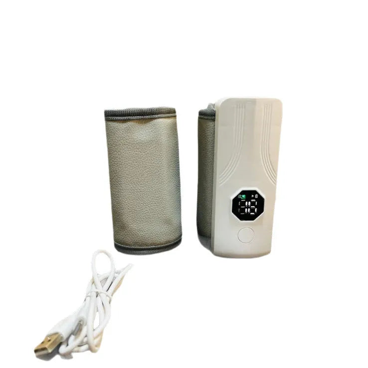 Grey and white car charger electric milk warmer for baby bottles on a 12V DC socket.