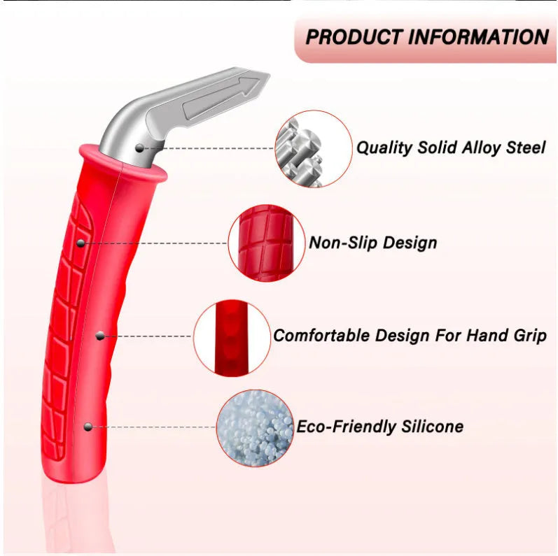 Portable metal and silicone vehicle support handle for elderly, shown in red, blue, and green.