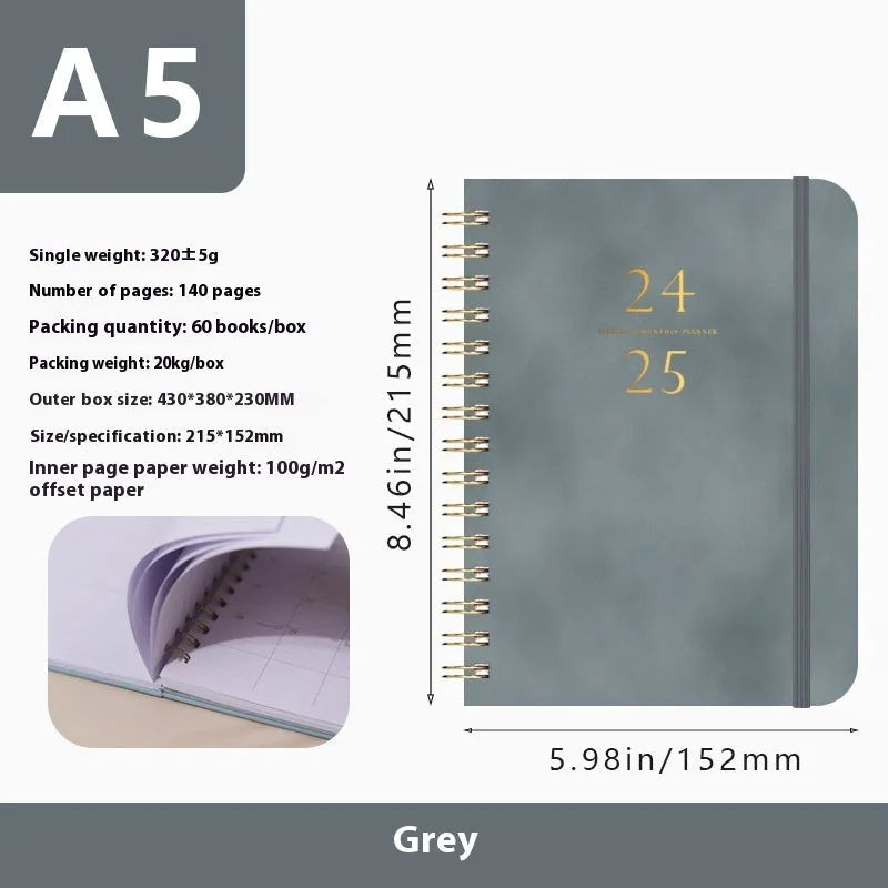 A5 size PU leather notebook with metal coil binding in a choice of solid colours.