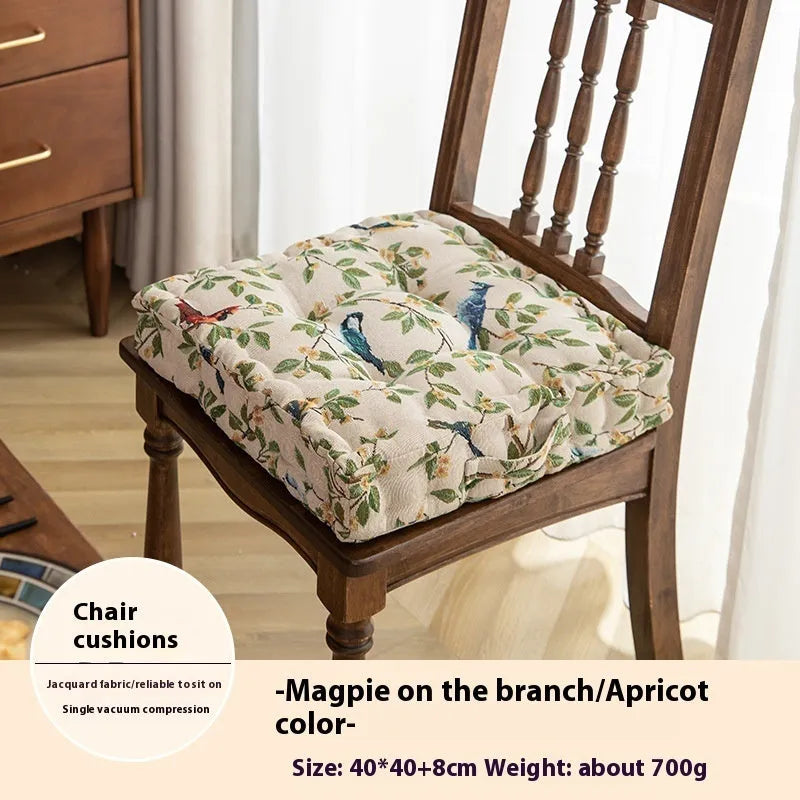 American dining chair cushion with floral pattern in 40x40x8cm size showing 8cm thickness