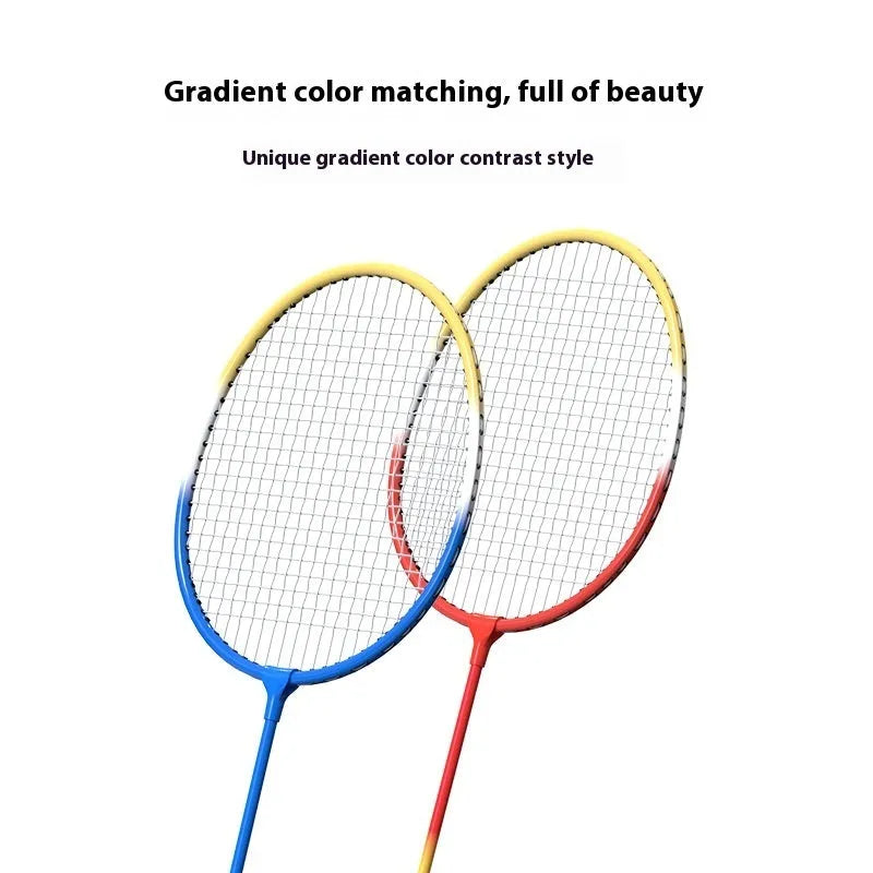Blue and red alloy badminton rackets with split design in storage position