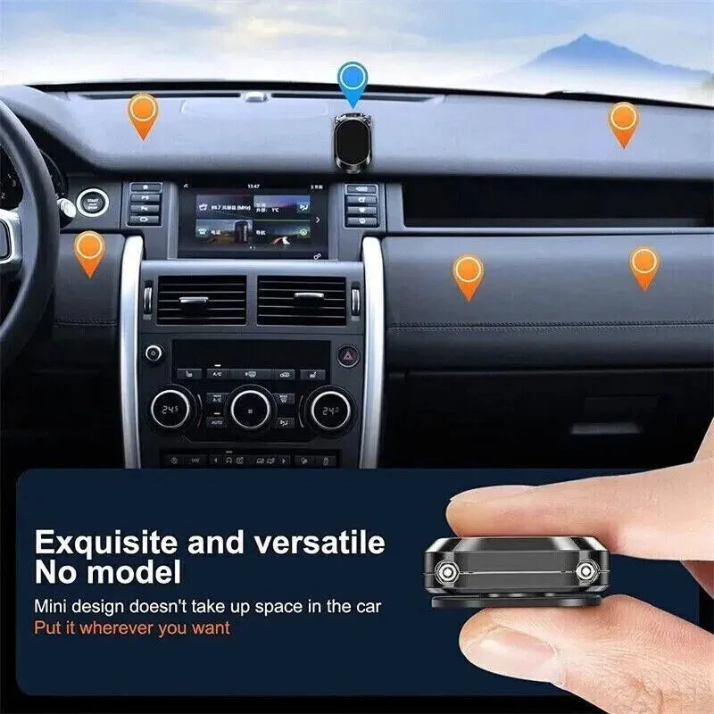 Chrome magnetic car phone holder with foldable bracket in extended and collapsed positions
